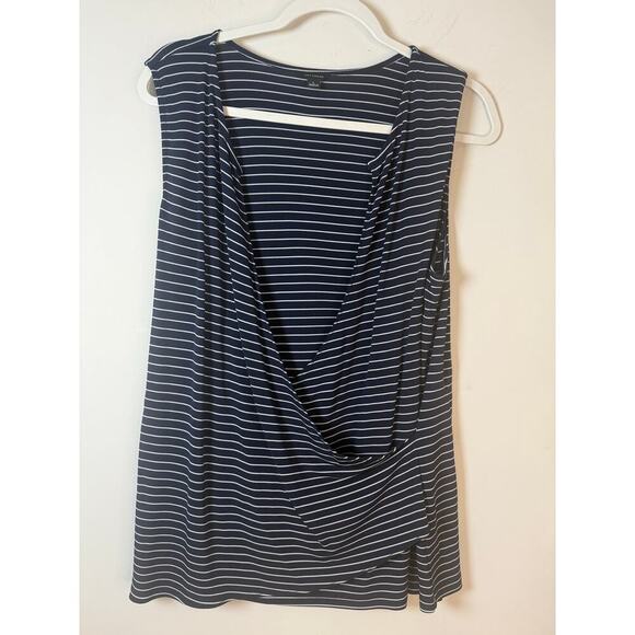 Ann Taylor Faux Wrap Sleeveless Striped Top Blue & White Size L - Picture 1 of 9